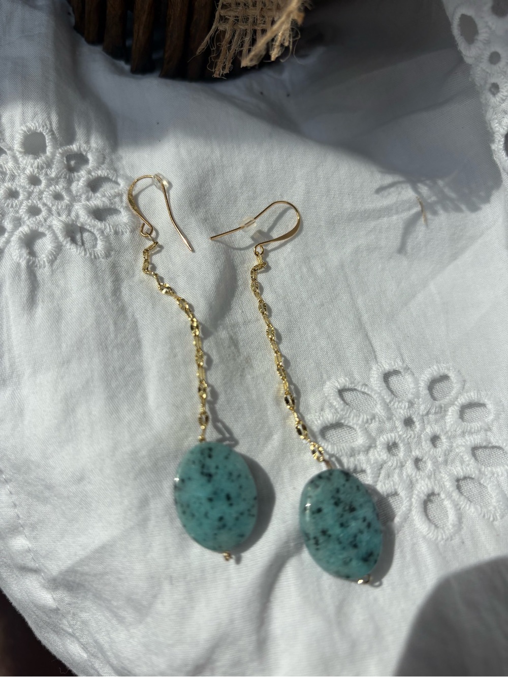 Gold Drop Earrings with Speckled Turquoise Stone